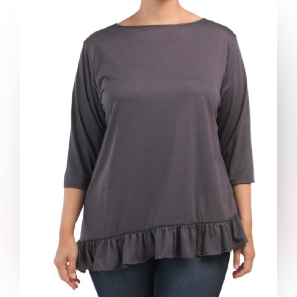 Asymmetrical, 3/4 sleeve Ruffled Top NIP